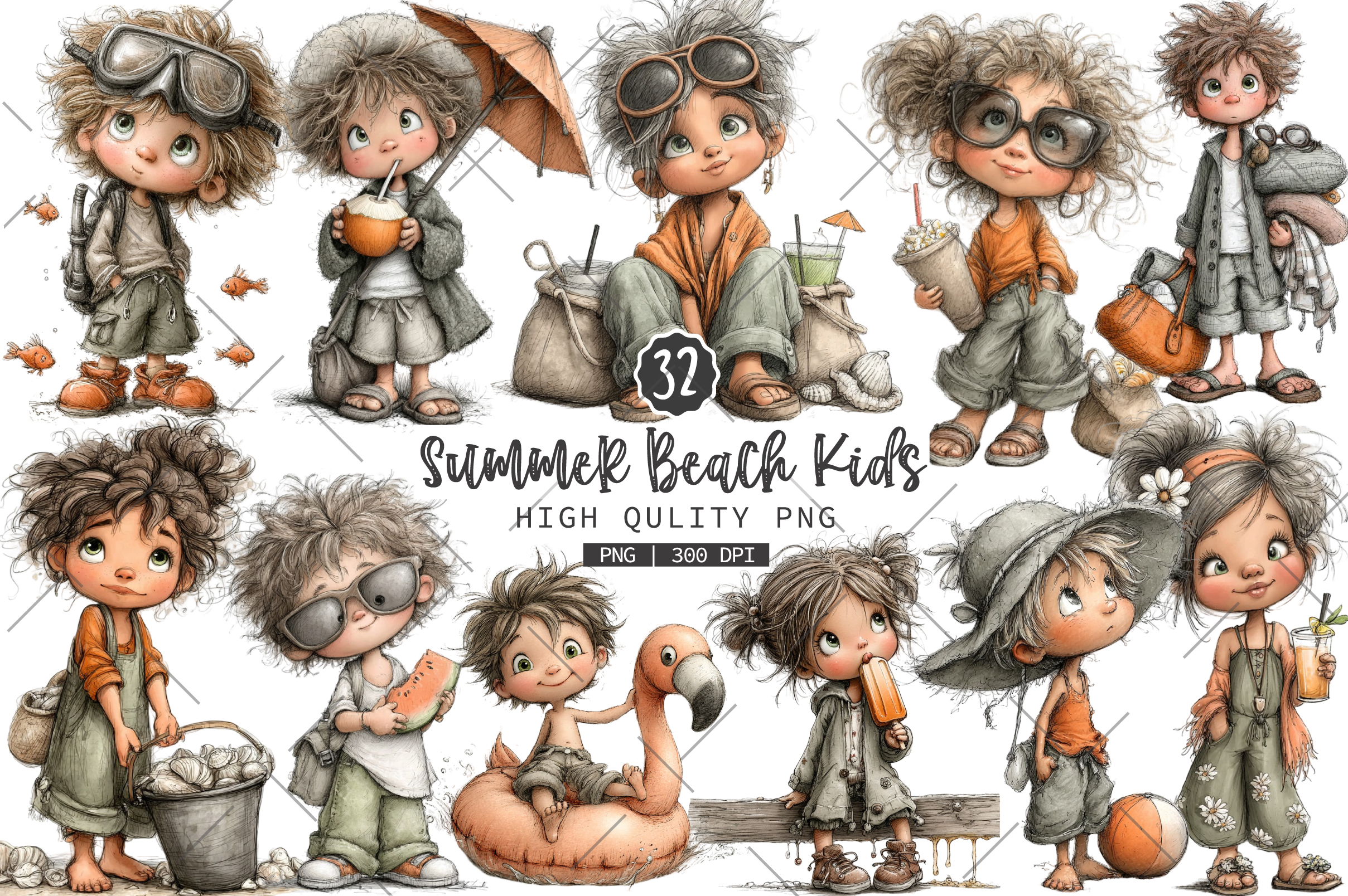 Summer Beach Kids Clipart Bundle Graphic by RevolutionCraft · Creative ...