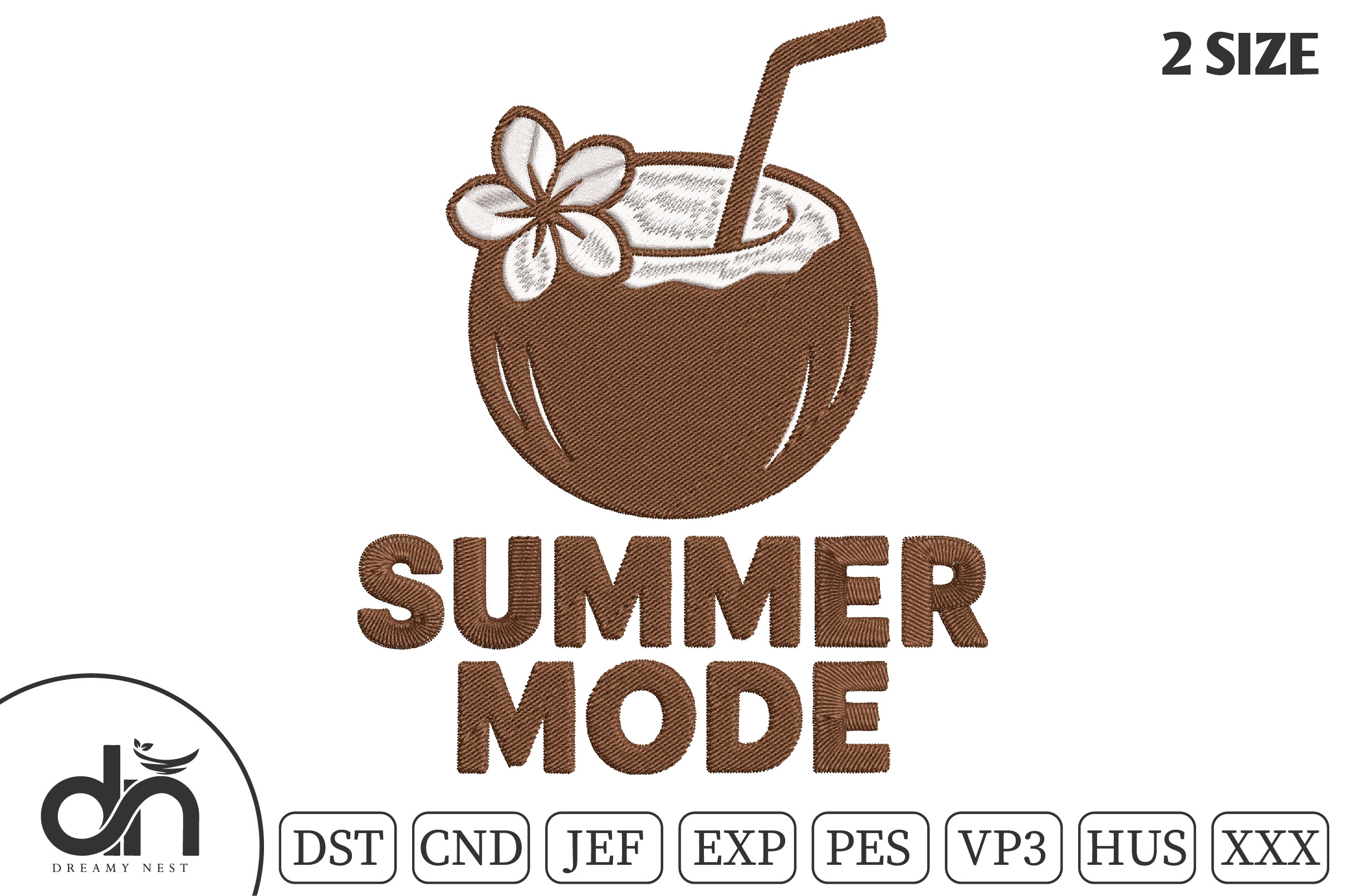 Summer Mode Coconut Drink Embroidery
