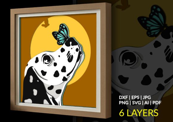 Dalmatian dog and butterfly 3D SVG paper cut design