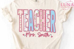 Teacher Floral Patchwork Letters PNG