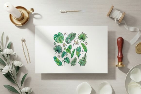 Tropical Green Leaves Frame Happy