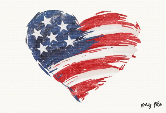 USA Flag Heart 4th of July Heart PNG Graphic T-shirt Designs By createaip