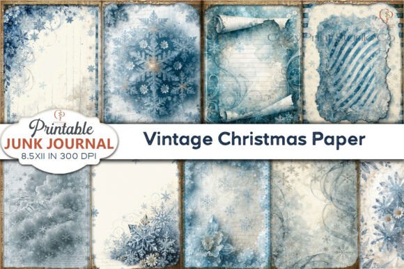 Vintage Christmas Paper Blue Snowflake