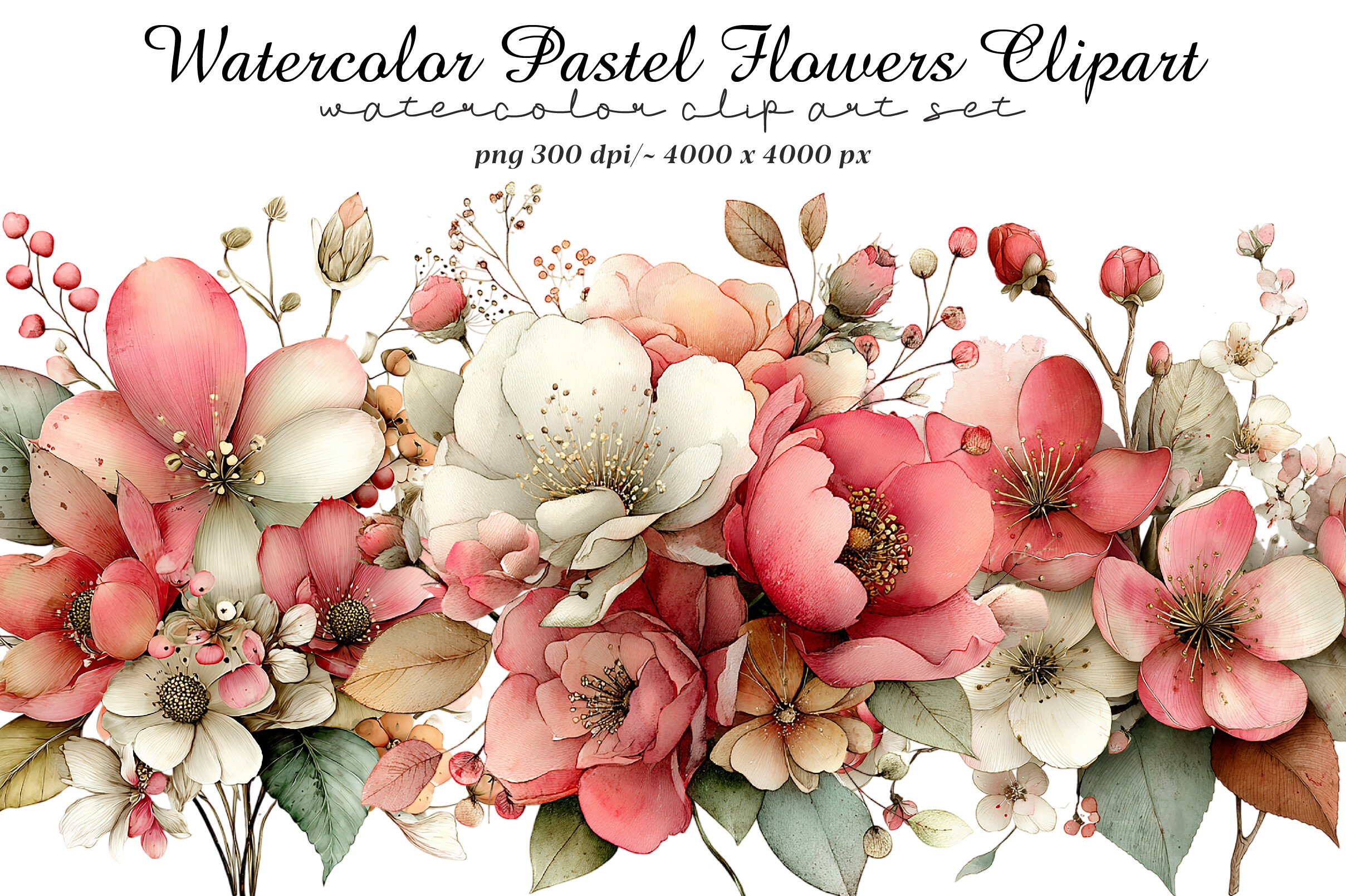 Watercolor Pastel Flowers Clipart Graphic by GatewayDesign · Creative ...