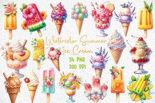 Watercolor Summer Ice Cream PNG Clipart Graphic by Craft Art · Creative ...