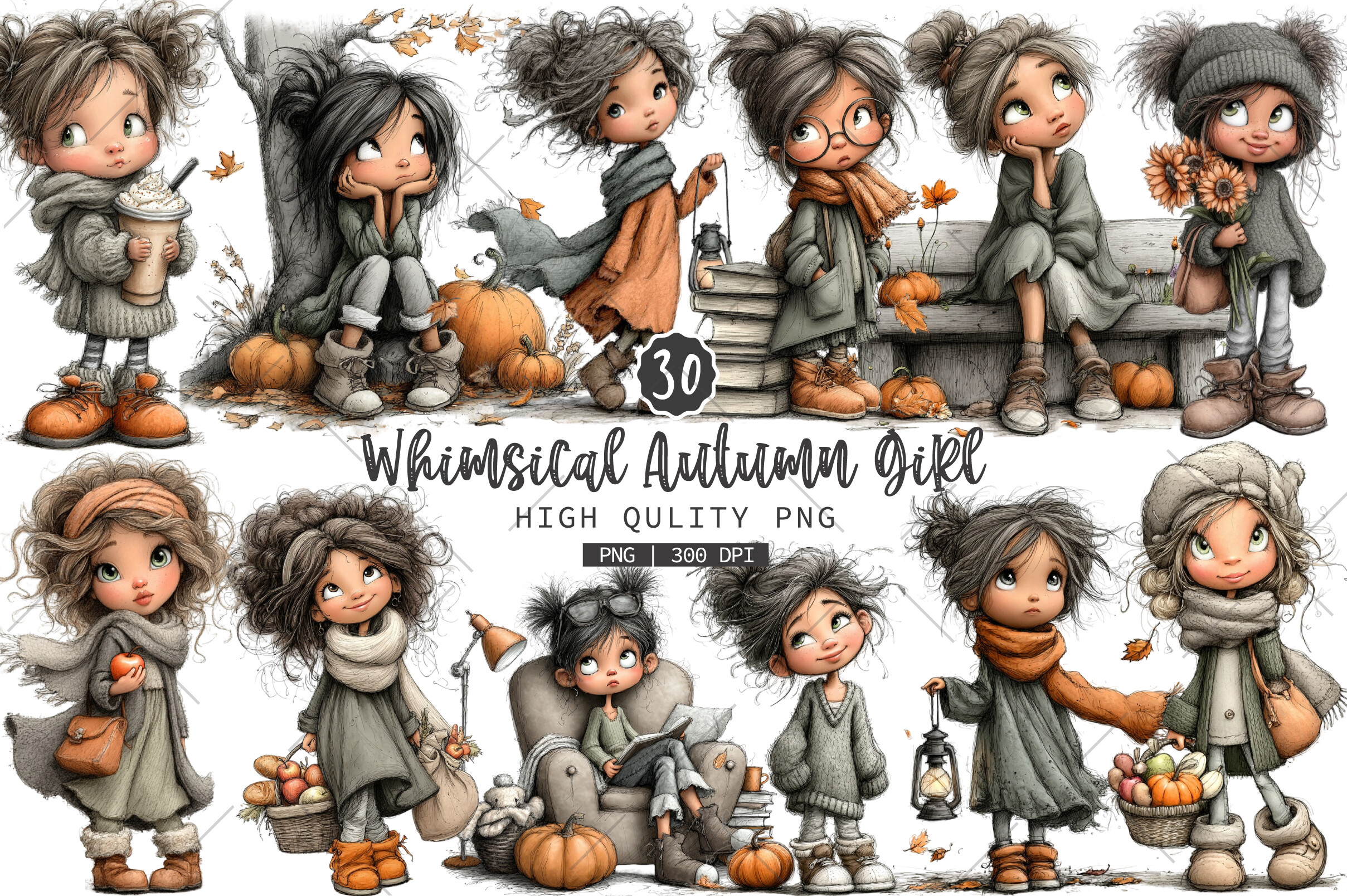 Whimsical Autumn Girl Clipart Bundle Graphic by RevolutionCraft ...