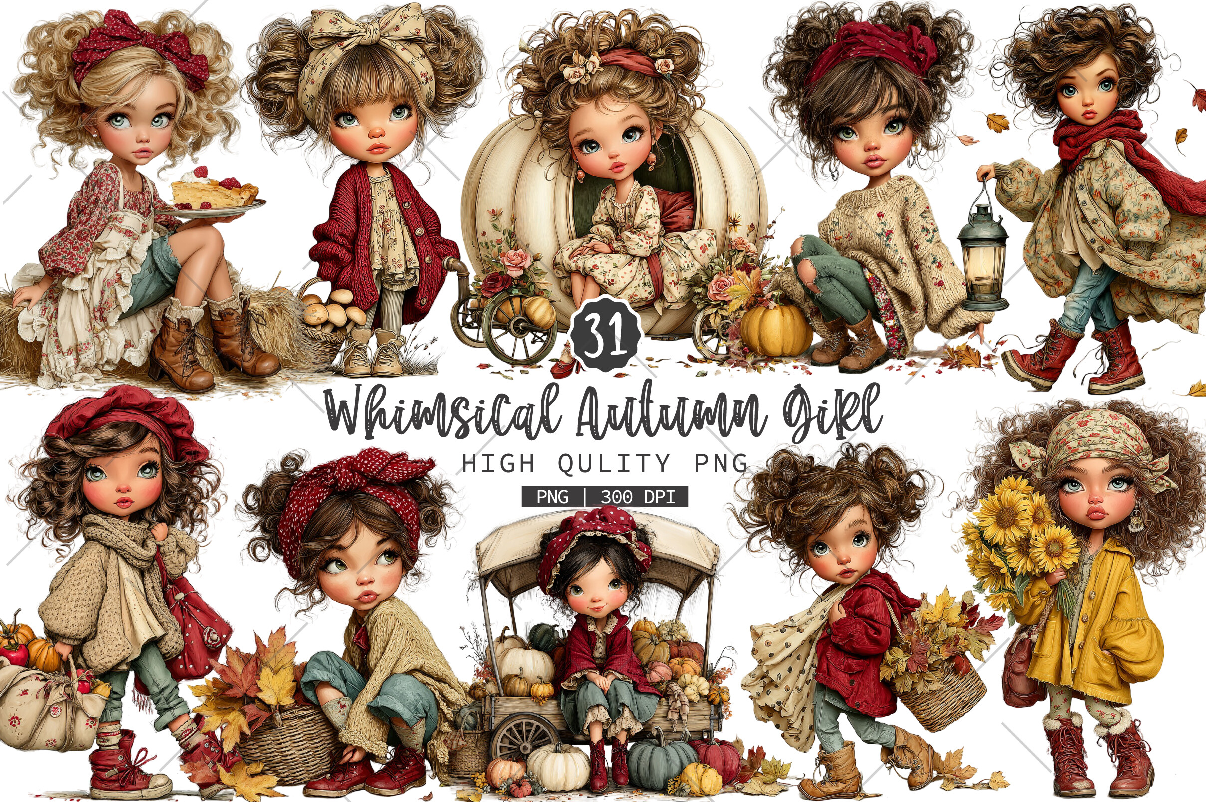 Whimsical Autumn Girl Clipart Bundle Graphic by RevolutionCraft ...