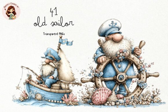 Whimsical Old Sailor PNG Clipart Grafik Druckbare Illustrationen Von Nicolle's Colorful Art