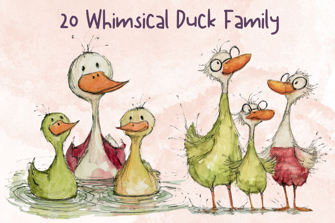Whimsical Quirky Duck Family Clipart Set Graphic by ...
