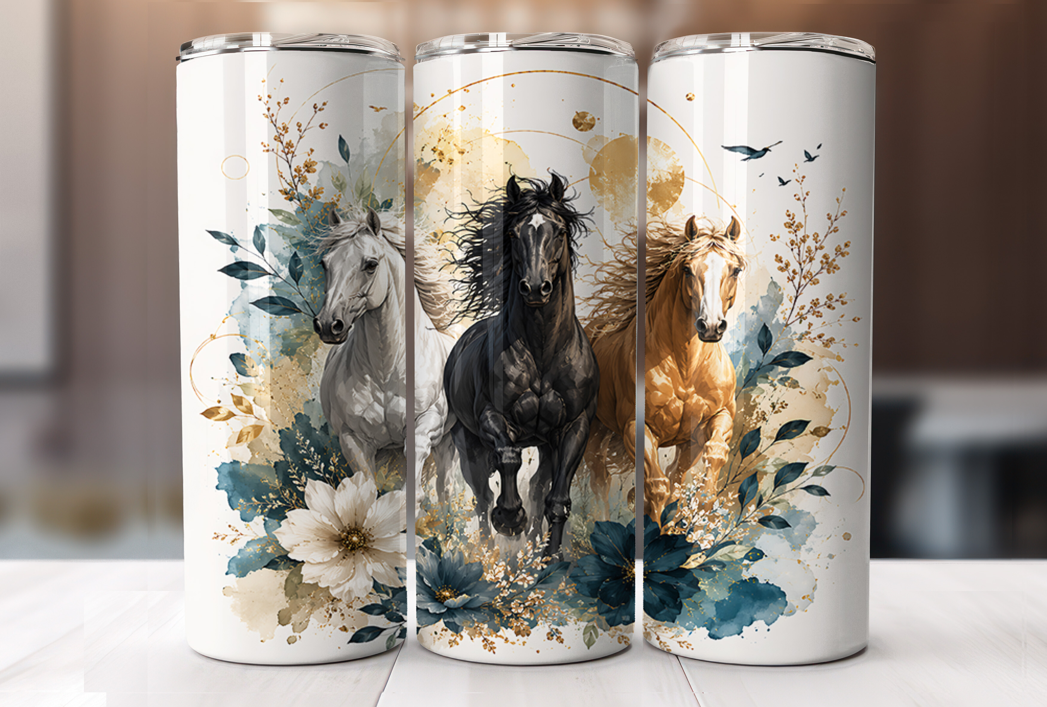 Boho Horses Floral 20oz Tumbler Wrap PNG Graphic by Begum Creation ...