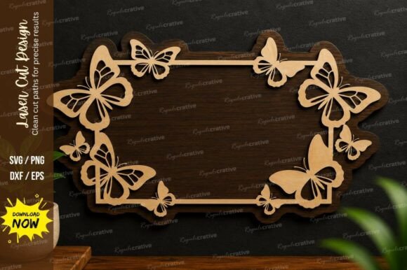 Butterfly Rectangle Frame Laser Cut Svg · Creative Fabrica