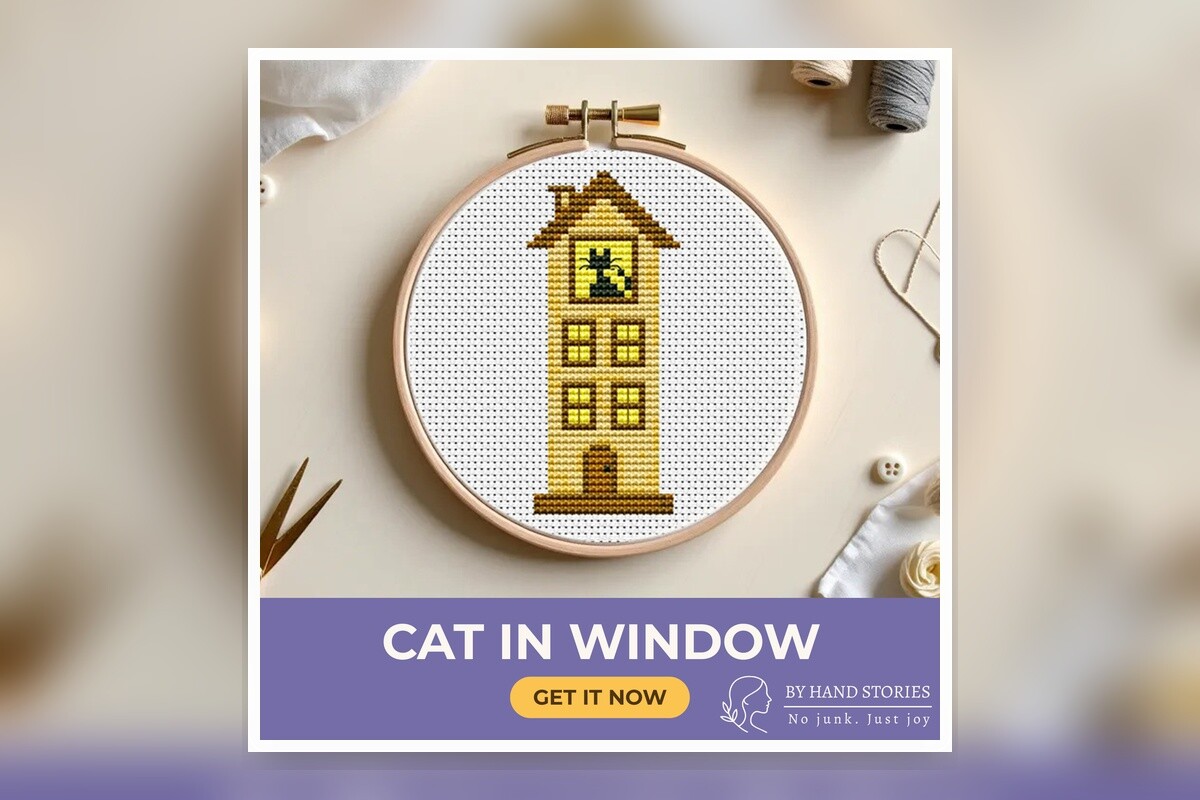 Cat in Window Cross Stitch Pattern PDF