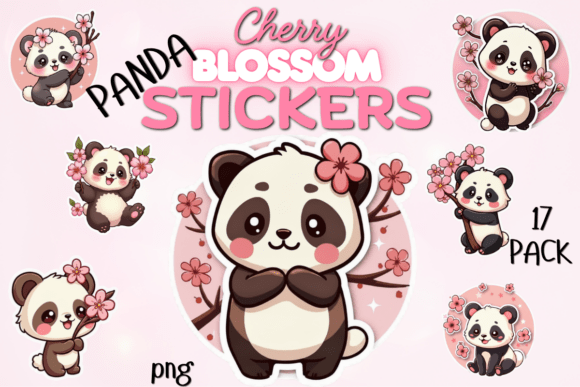 Cherry Blossom Panda Stickers 17 Pack Graphic by Pixels N Bows ...