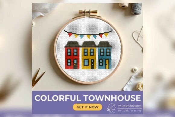 Colorful Townhouse Cross Stitch Pattern
