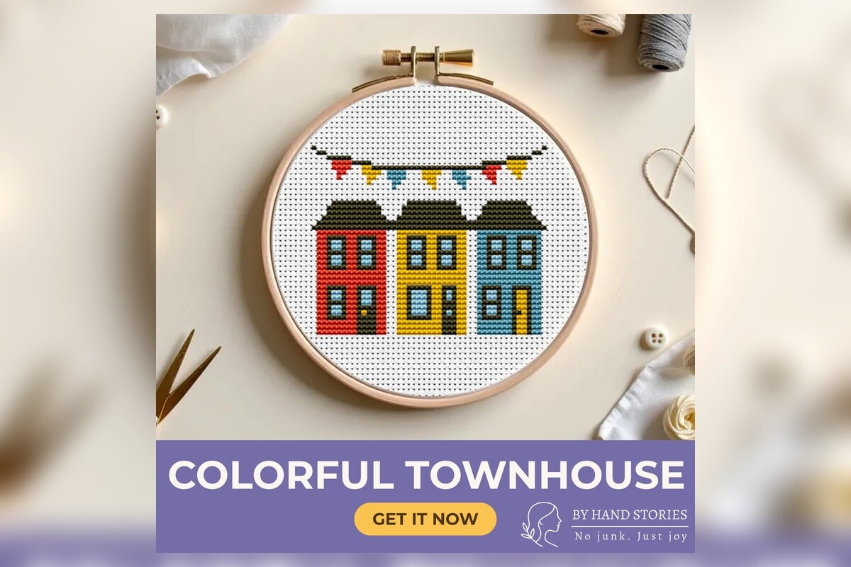Colorful Townhouse Cross Stitch Pattern