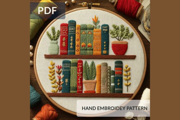 Cozy Bookshelf Hand Embroidery Pattern