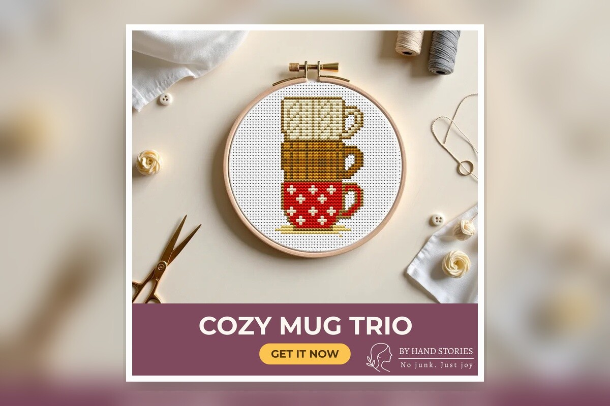 Cozy Mug Trio Cross Stitch Pattern PDF