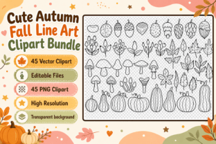 Cute Autumn Fall Line Art Clipart Bundle Graphic by WinSum Art ...