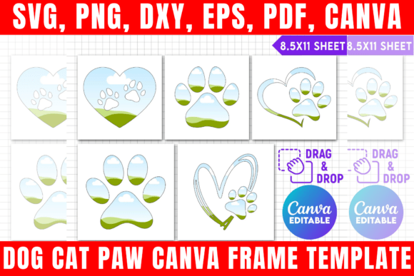 Dog Cat Paw Canva Frame Template