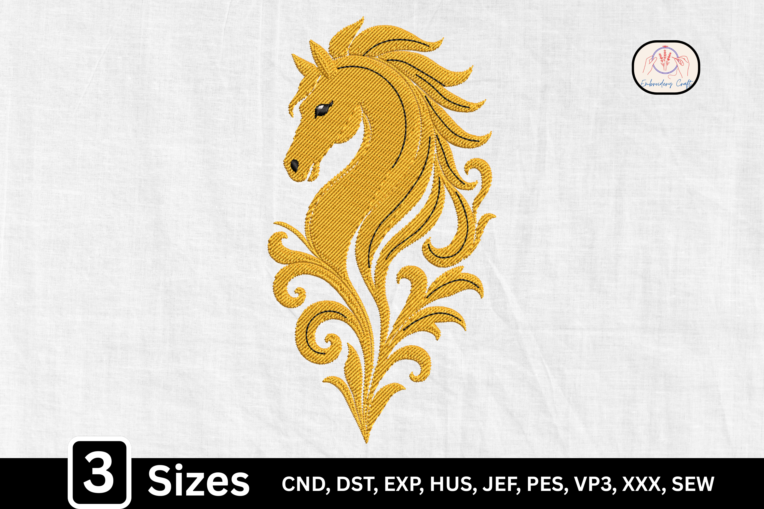 Fantasy Horse Head Golden Unicorn