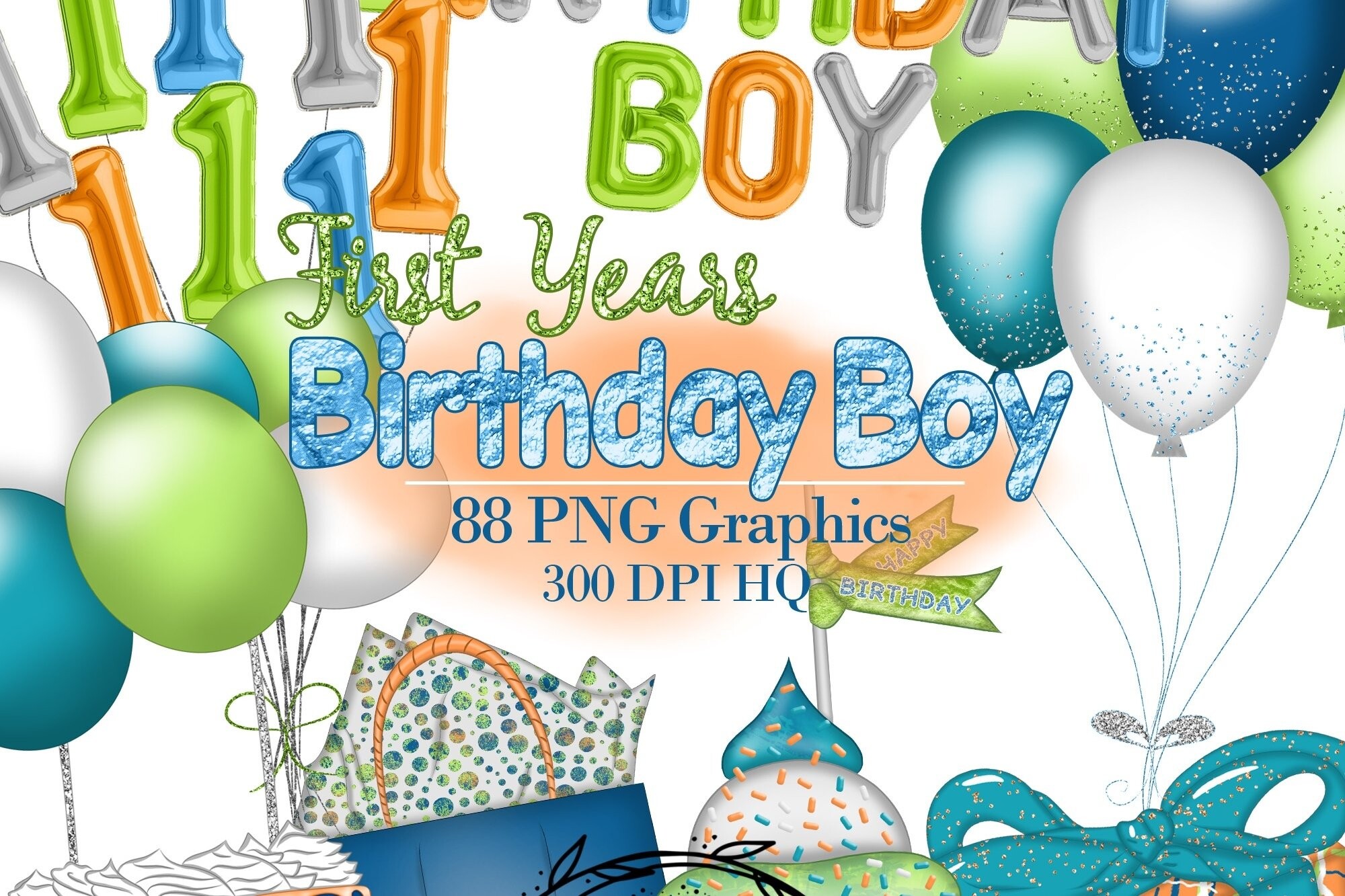 First Years Boy Birthday Party Clipart Graphic by Lu Designs · Creative ...