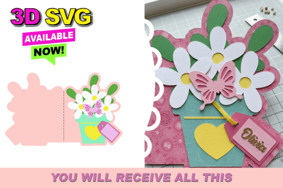 Floral Pot Greeting Card SVG Greeting Cards 3D SVG Craft By Claudia Atencio