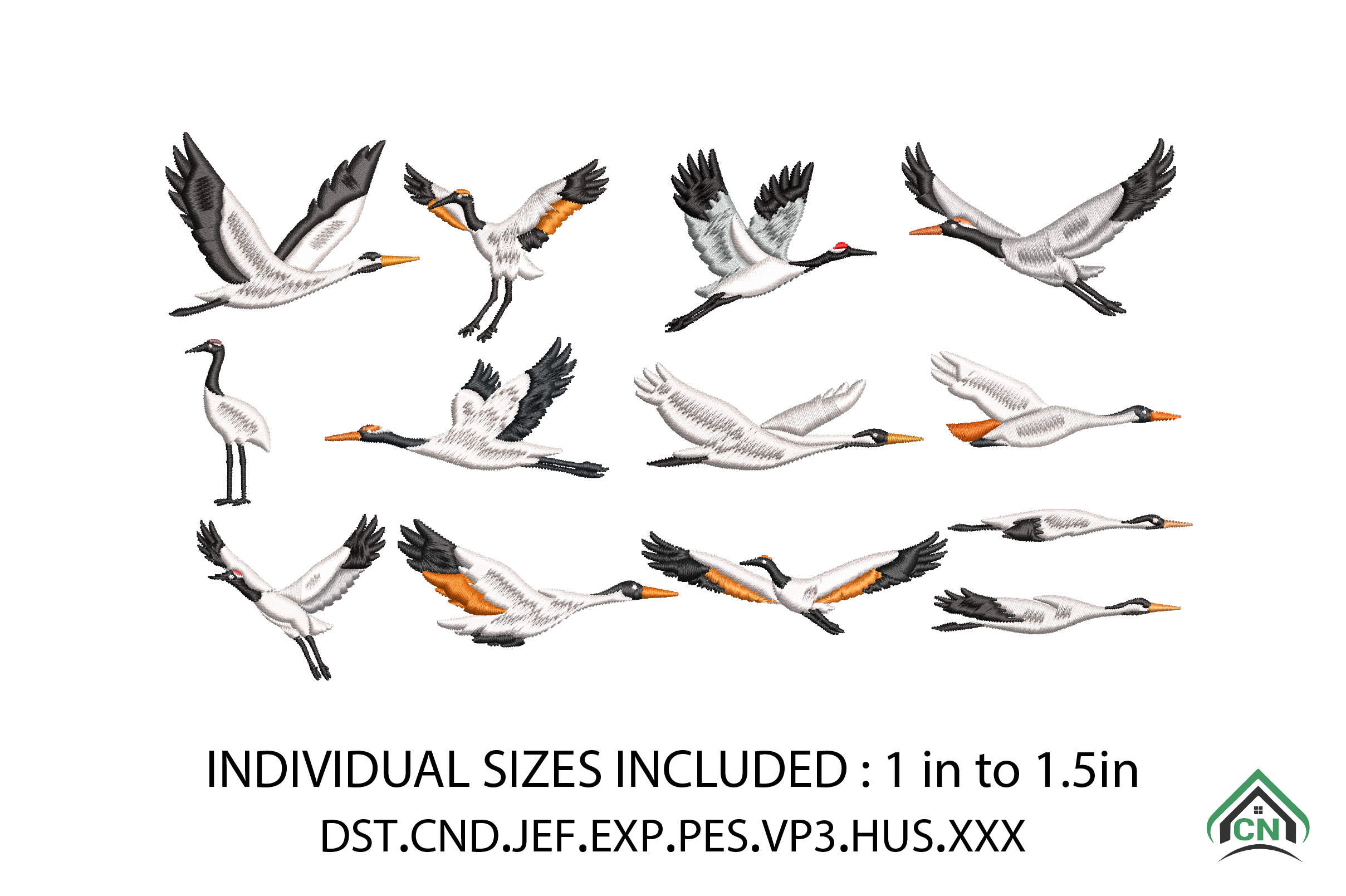 Flying Crane Embroidery Design Bundle