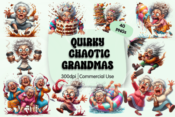 Funny Chaotic Grandma Clipart Bundle Gráfico Gráficos IA Por HBM Clipart