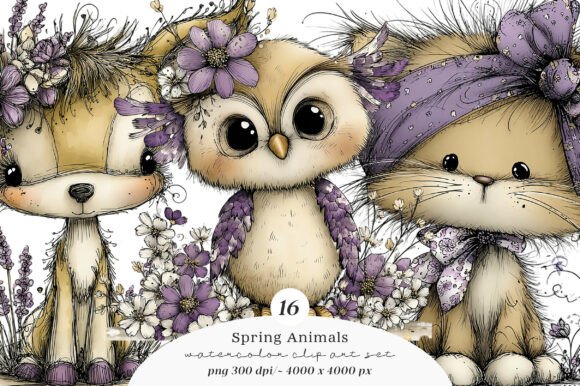 Funny Spring Animals Clipart Set Graphic Illustrations By SinaCreation