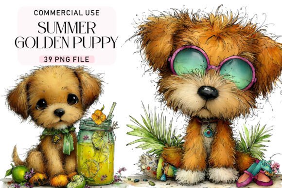 Golden Puppy Clipart Set Gráfico Generado por IA Por Daily.Designs