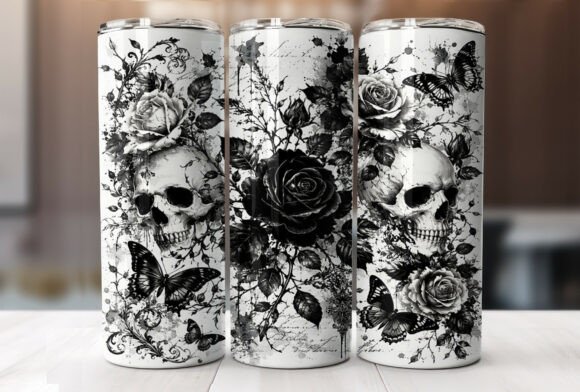 Gothic Skull Rose 20oz Tumbler Wrap PNG