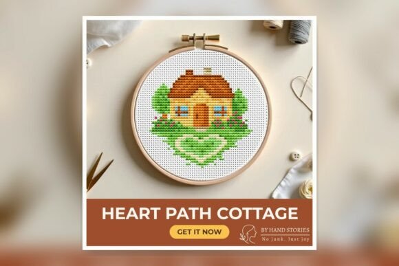 Heart Path Cottage Cross Stitch Pattern