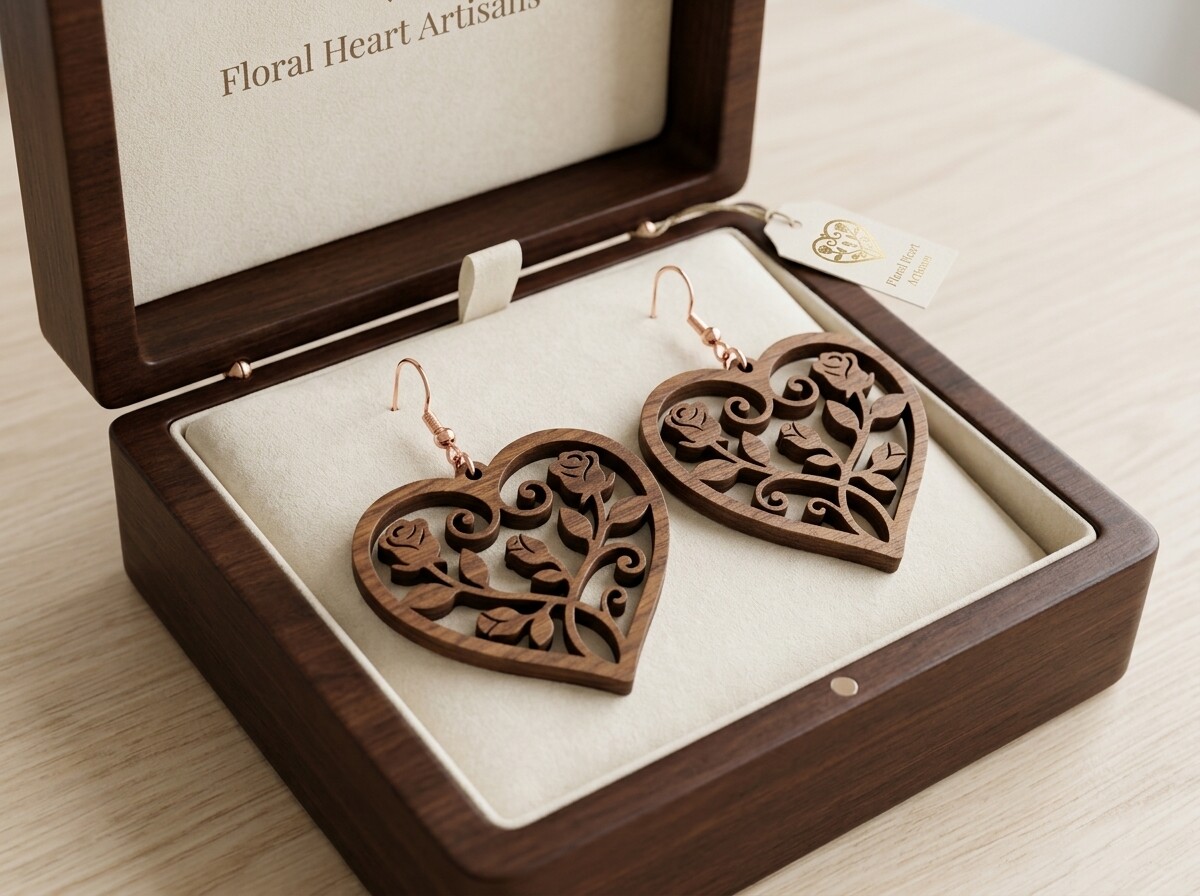 Heart Rose Laser Cut Earring Design