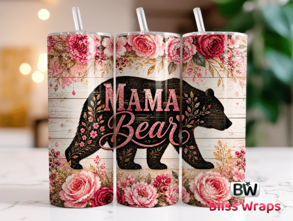 Mama Bear Floral Tumbler Wrap