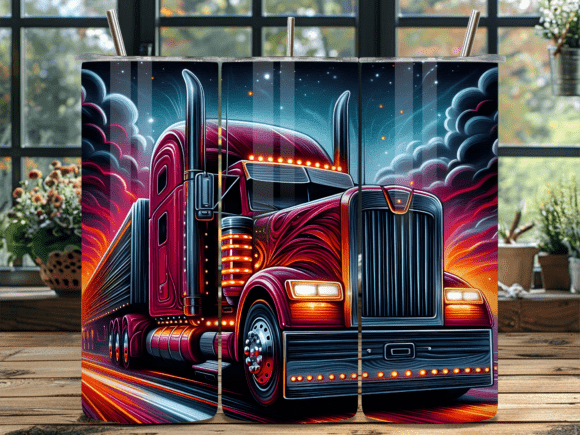 Neon Glow Night Semi Truck Tumbler Wrap