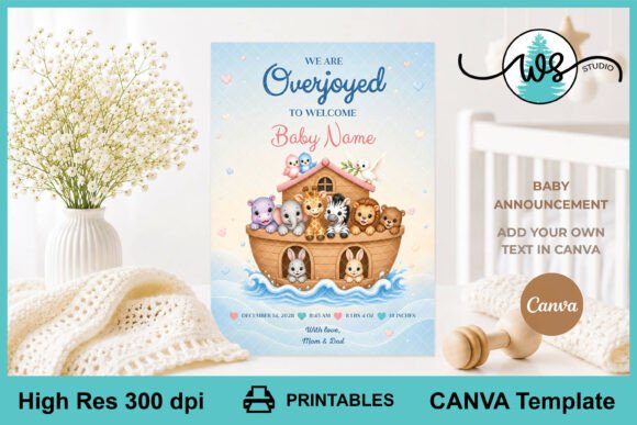 Noah’s Ark Baby Announcement Birth Card