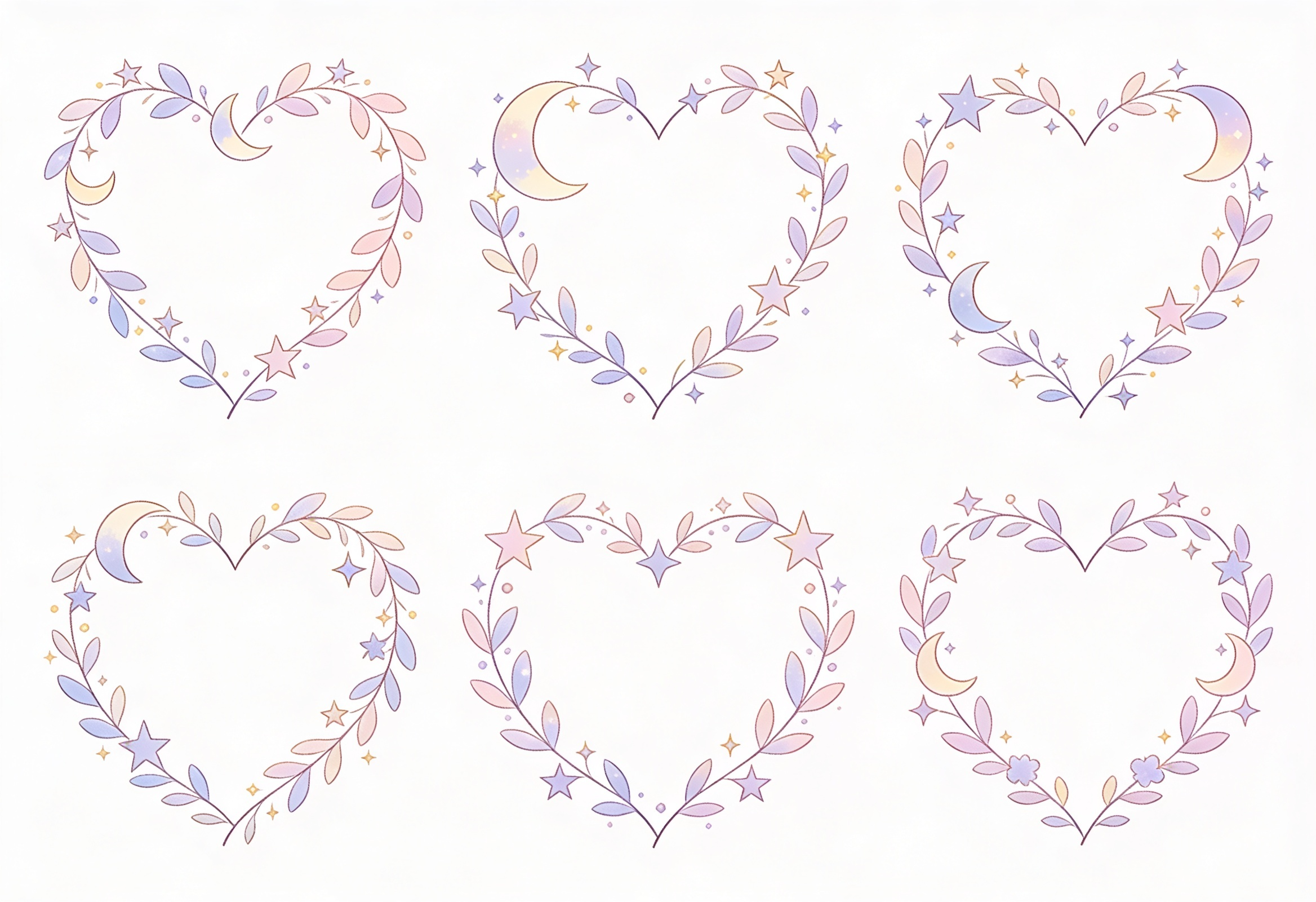 Pastel Celestial Heart Wreaths Clipart