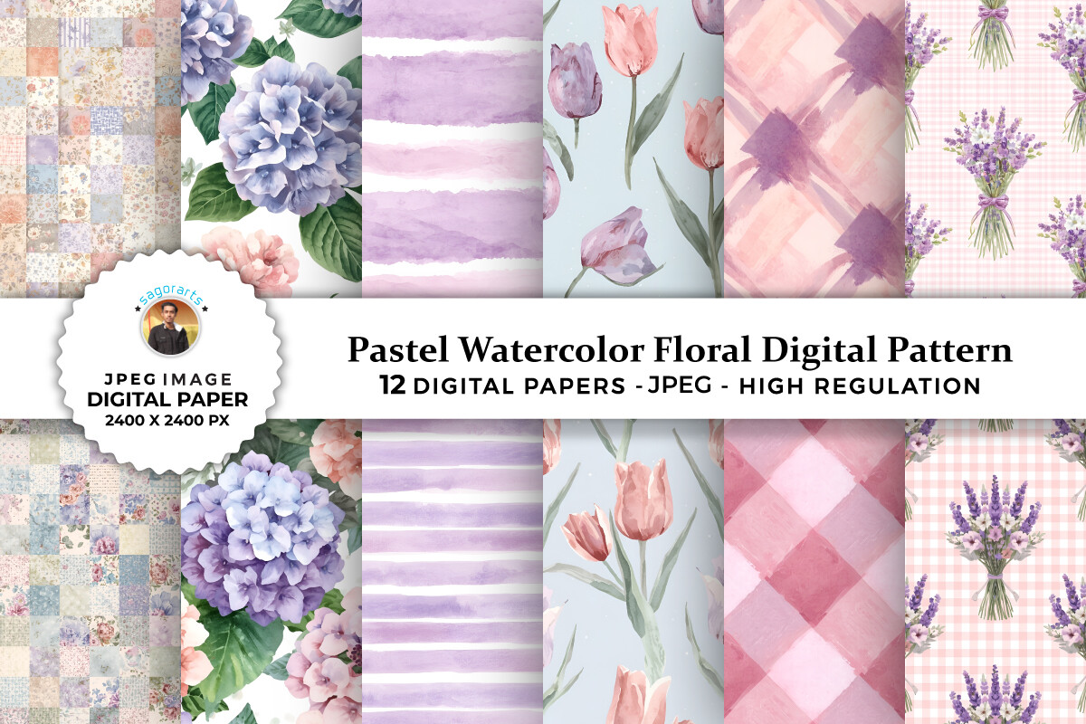 Pastel Watercolor Floral Digital Pattern Graphic by sagorarts ...