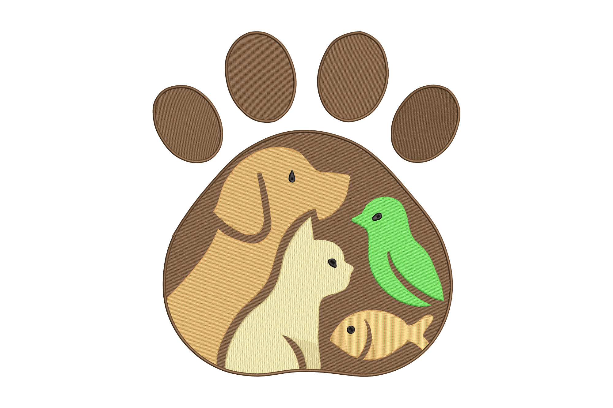 Paw with Dog Cat Bird and Fish