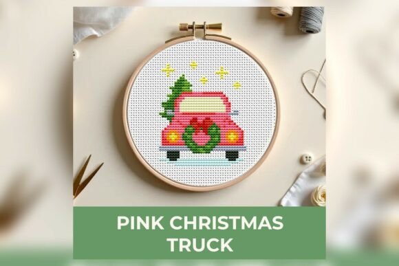 Pink Christmas Truck Cross Stitch Patter