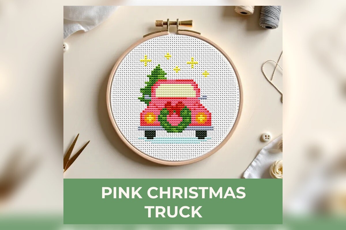 Pink Christmas Truck Cross Stitch Patter