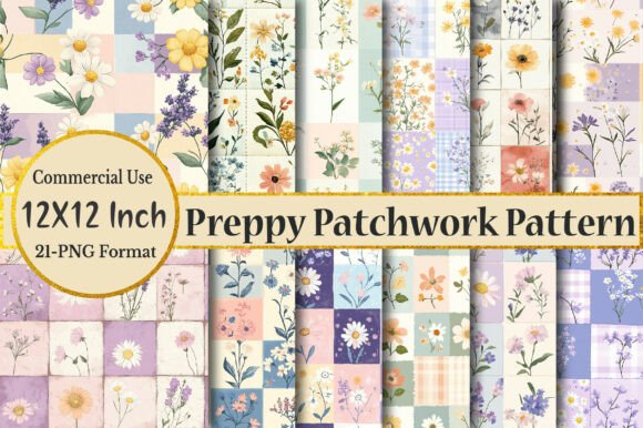 Preppy Floral Patchwork Seamless Pattern Afbeelding Papieren Patronen Door Rose Art
