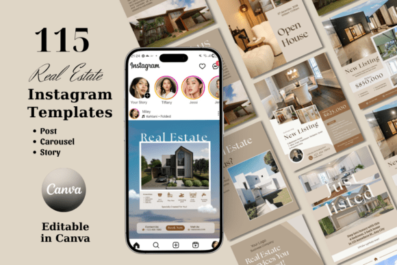 Preview of Real Estate Instagram Templates Canva Bu real estate social media template