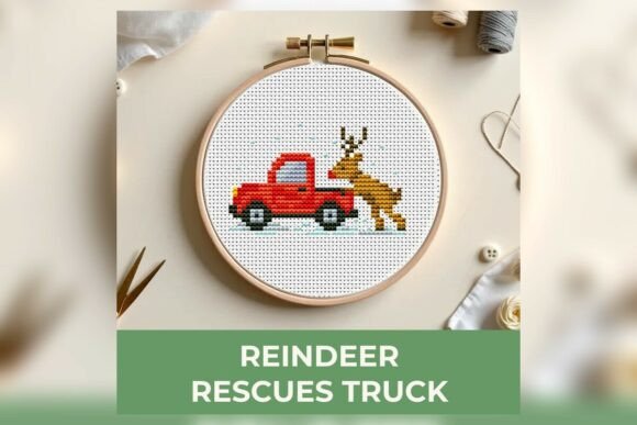 Reindeer Rescues Truck Cross Stitch Patt