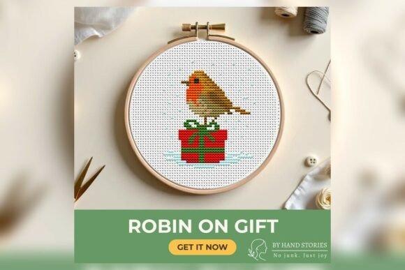 Robin on Gift Cross Stitch Pattern PDF