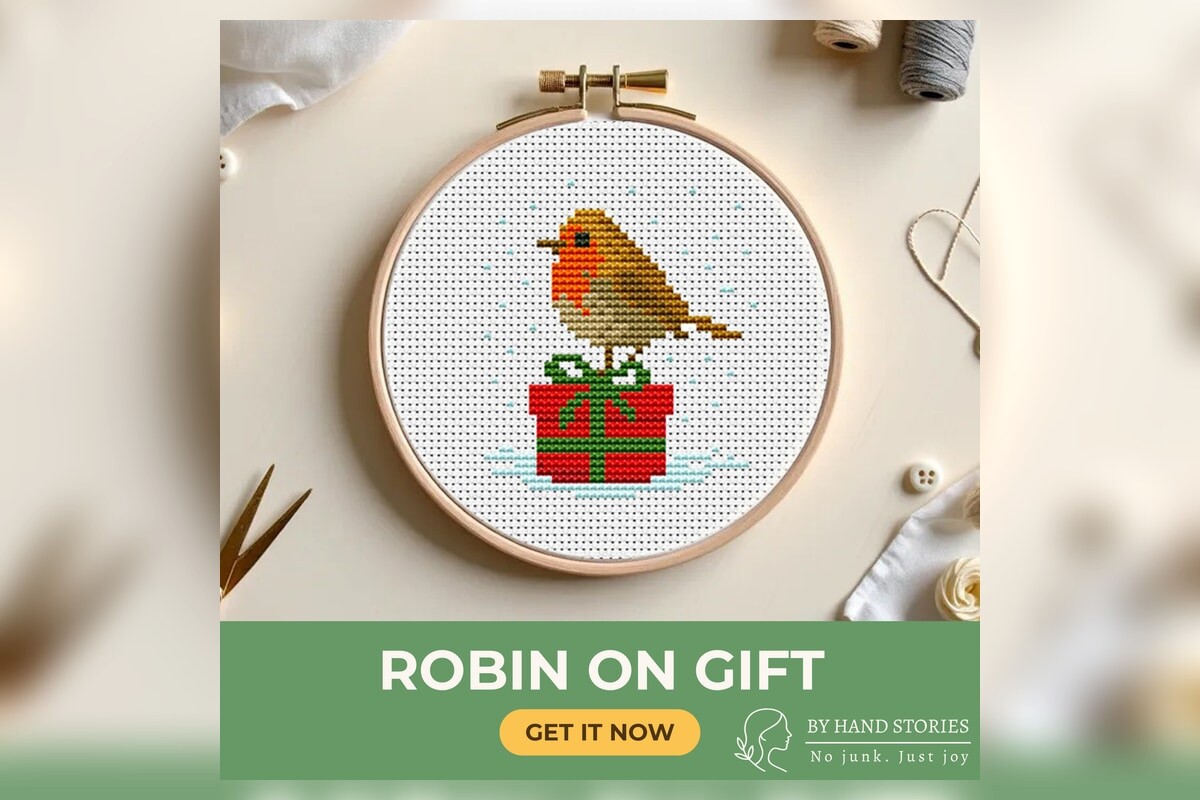 Robin on Gift Cross Stitch Pattern PDF