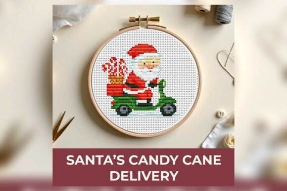 Santa's Candy Cane Delivery Cross Stitch