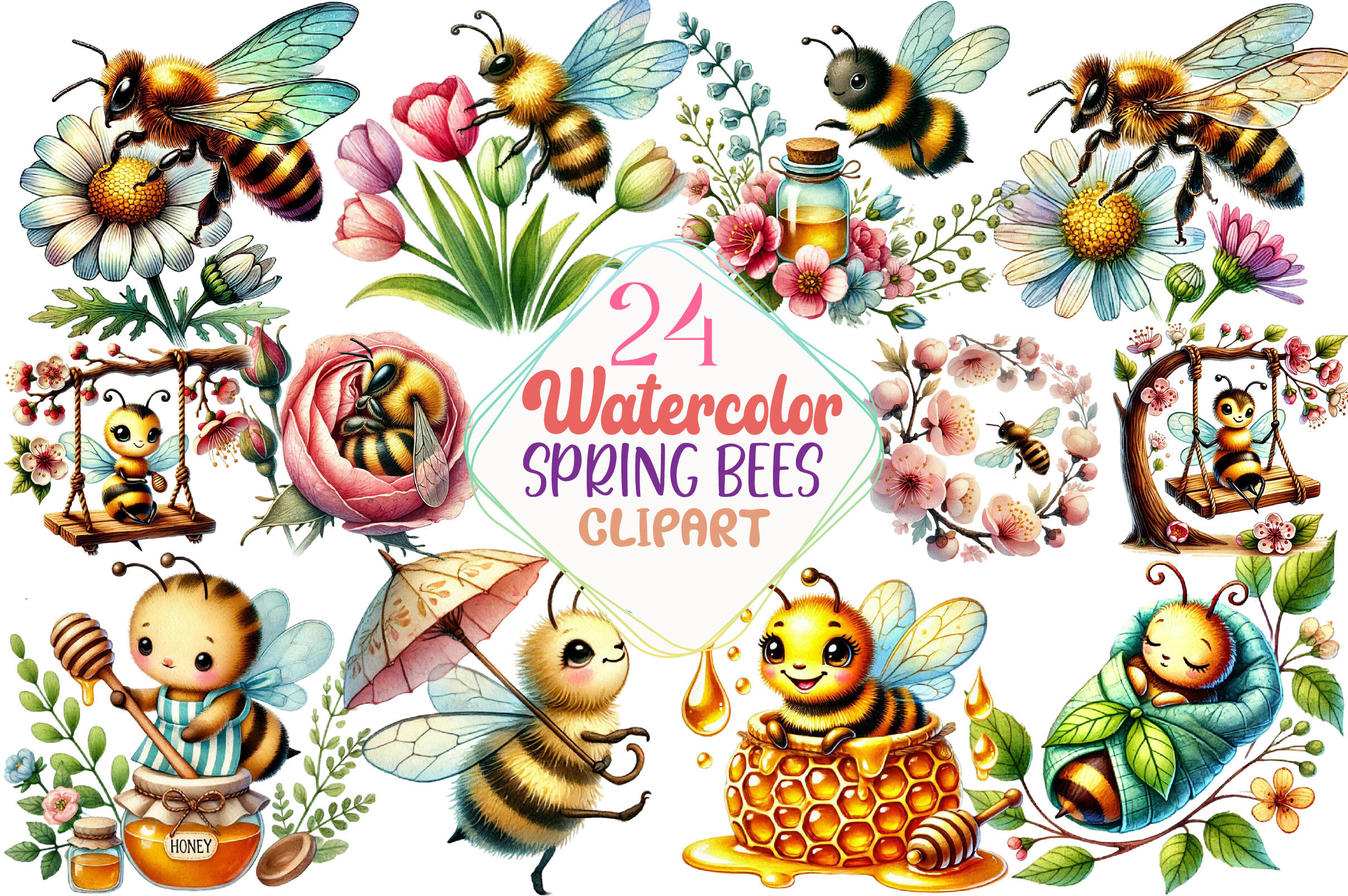 Spring Bees Clipart Graphic by Strawberry Art · Creative Fabrica
