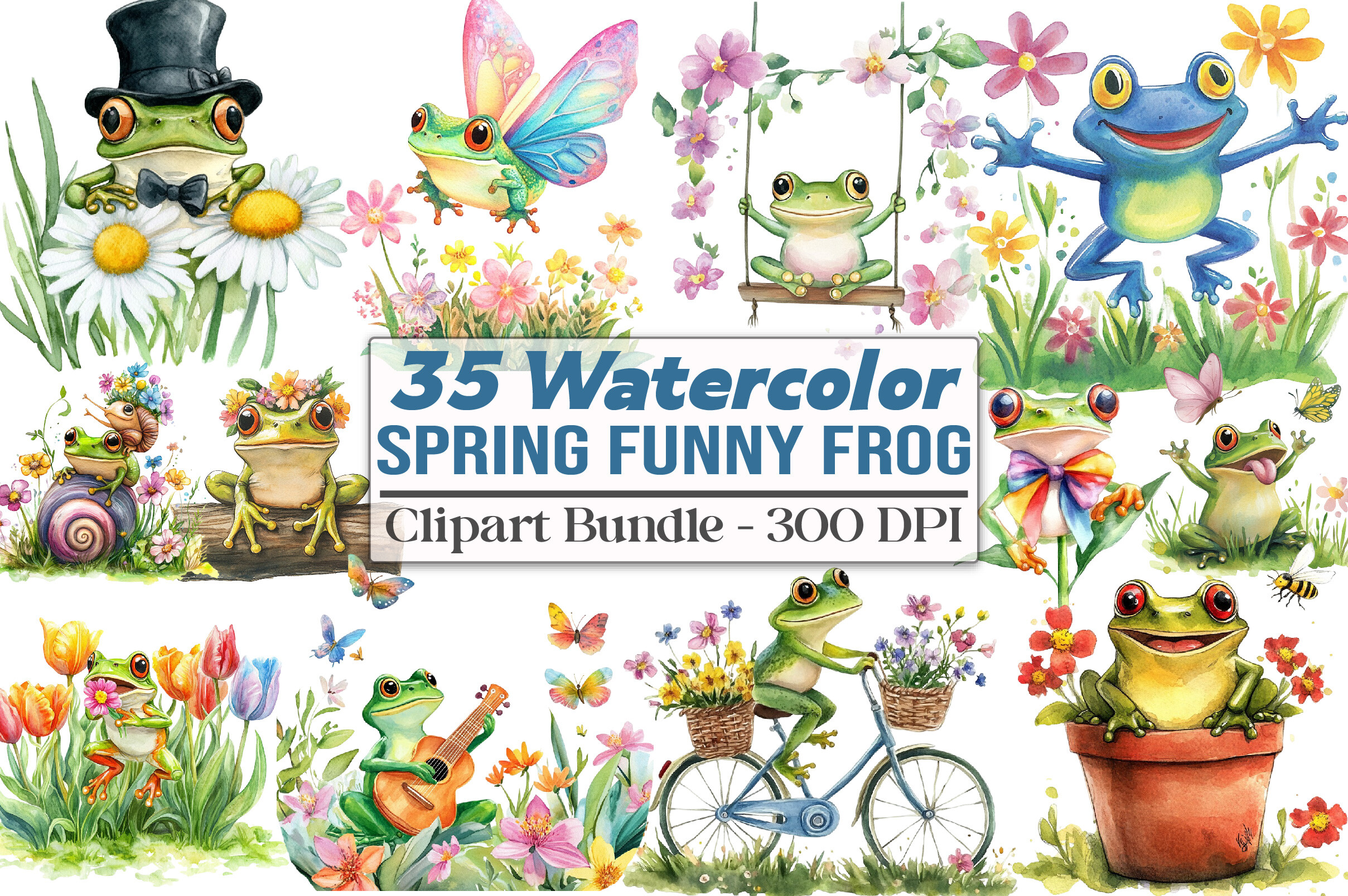 Spring Funny Frog Clipart Graphic by Strawberry Art · Creative Fabrica