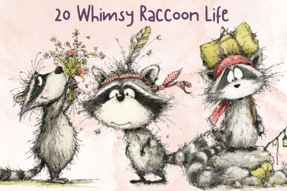 Storybook Whimsy Raccoon Clipart Set Graphic Illustrations By giraffecreativestudio